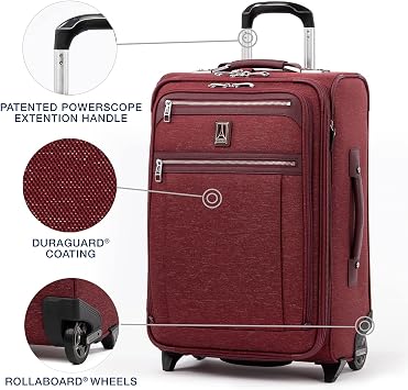 Travelpro Platinum Elite Softside Expandable Carry on Luggage, 2 Wheel Upright Suitcase, USB Port, Men and Women, Bordeaux, Carry On 22-Inch