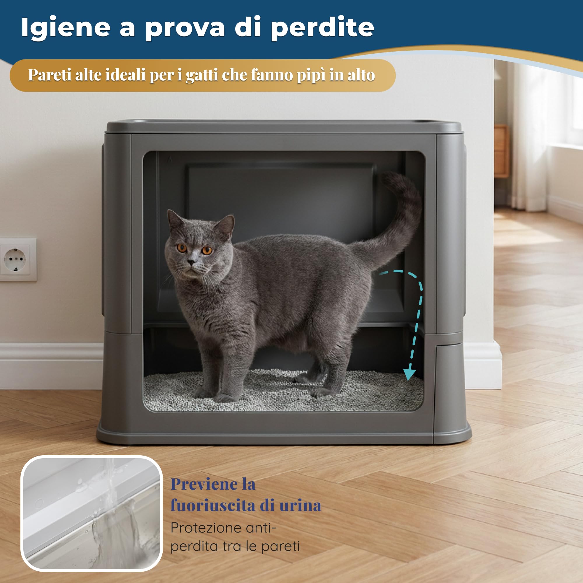 Lettiera gatto acciaio inox – Toilette chiusa con vassoio estraibile Antiodore, antiperdita, facile da pulire – Entrata avanti/uscita superiore – Lettiera gatto con paletta (38,3×51×41 cm),Nero