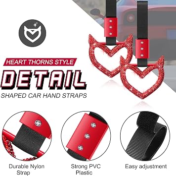 Fabbay Bling Heart Car Handle Strap Drift Charm Car Accessories for Women | Red Heart Rear Bumper Warning Ring Decor, for Car, Auto, Bus, Subway, Interior Exterior Decorations, Devil Style