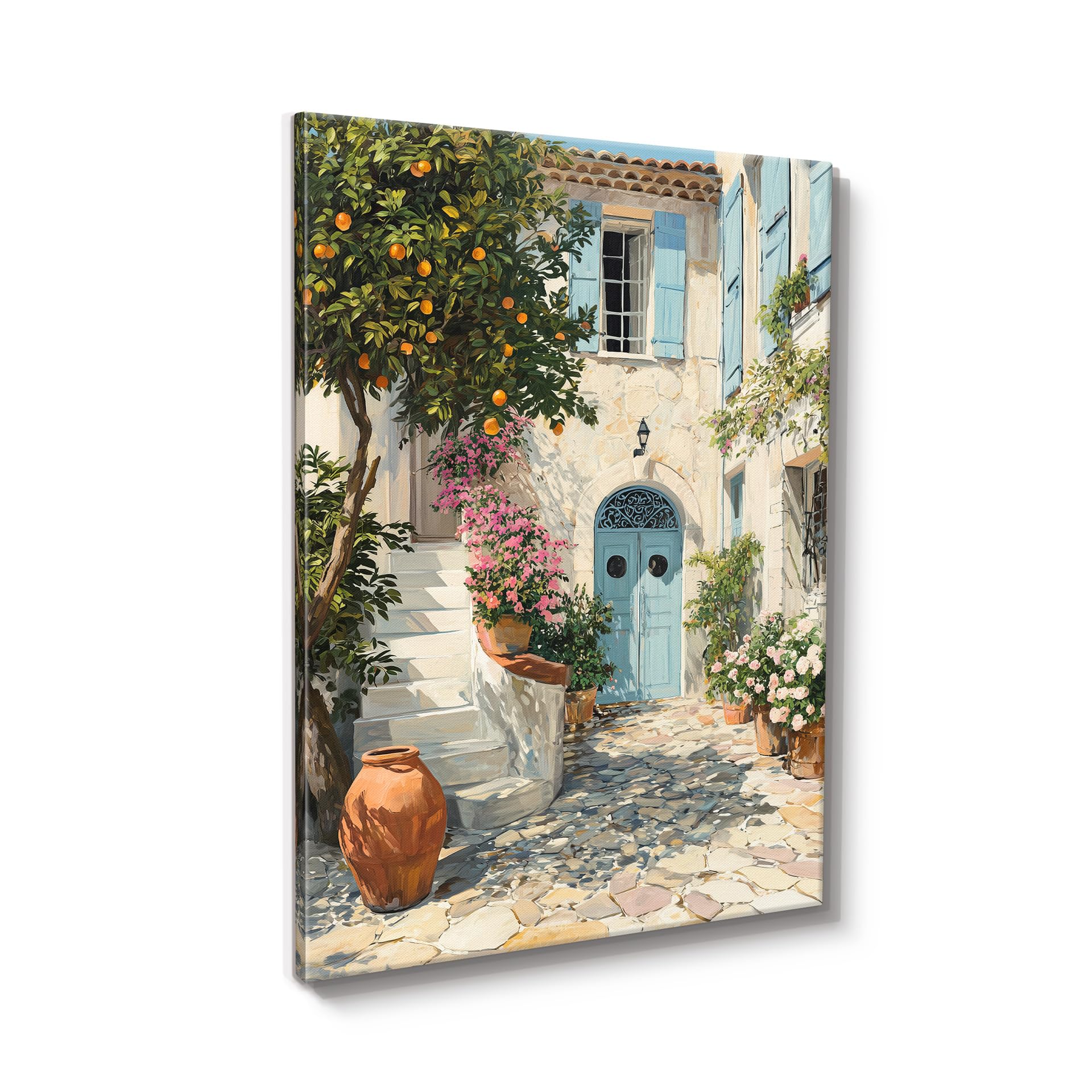 STYLER Tableau sur toile Tuscan Siesta 60 x 80 cm – cour méditerranéenne avec oranger – ambiance toscane chaleureuse – décoration murale italienne – collection Lucid Landscapes