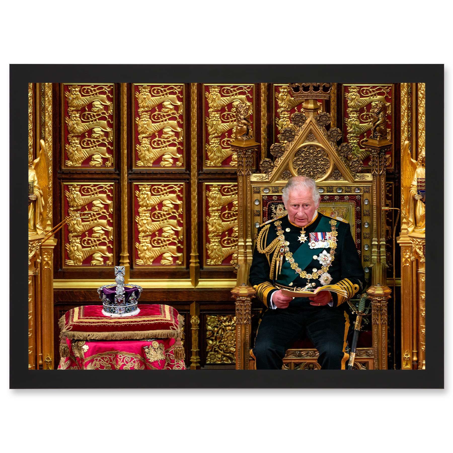King Charles III Crown of Queen Elizabeth II Photo Artwork Framed Wall Art Print A4 - Artery8