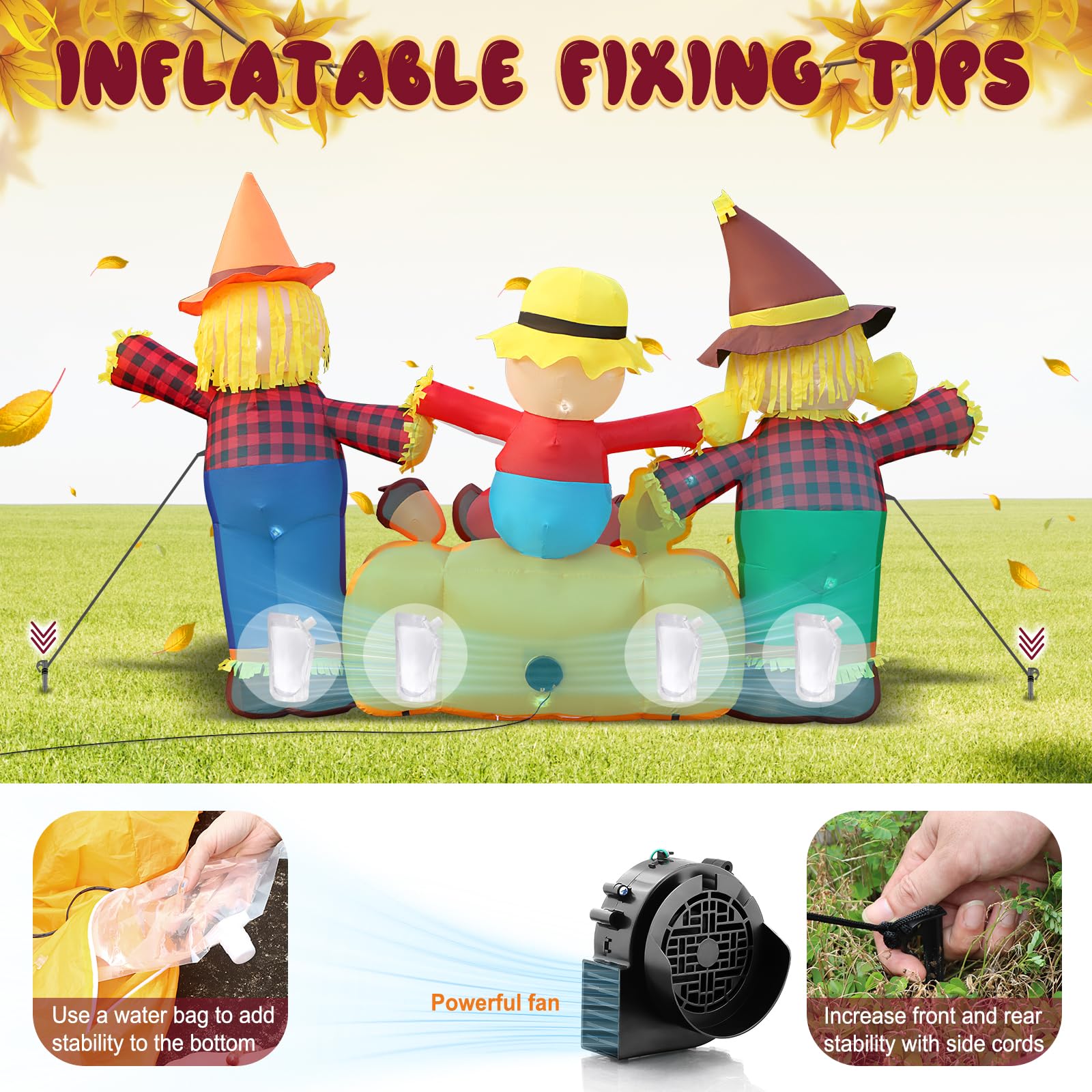 4FT Fall Inflatables Scarecrow Outdoor Decorations, Blow Up Fall Harvest