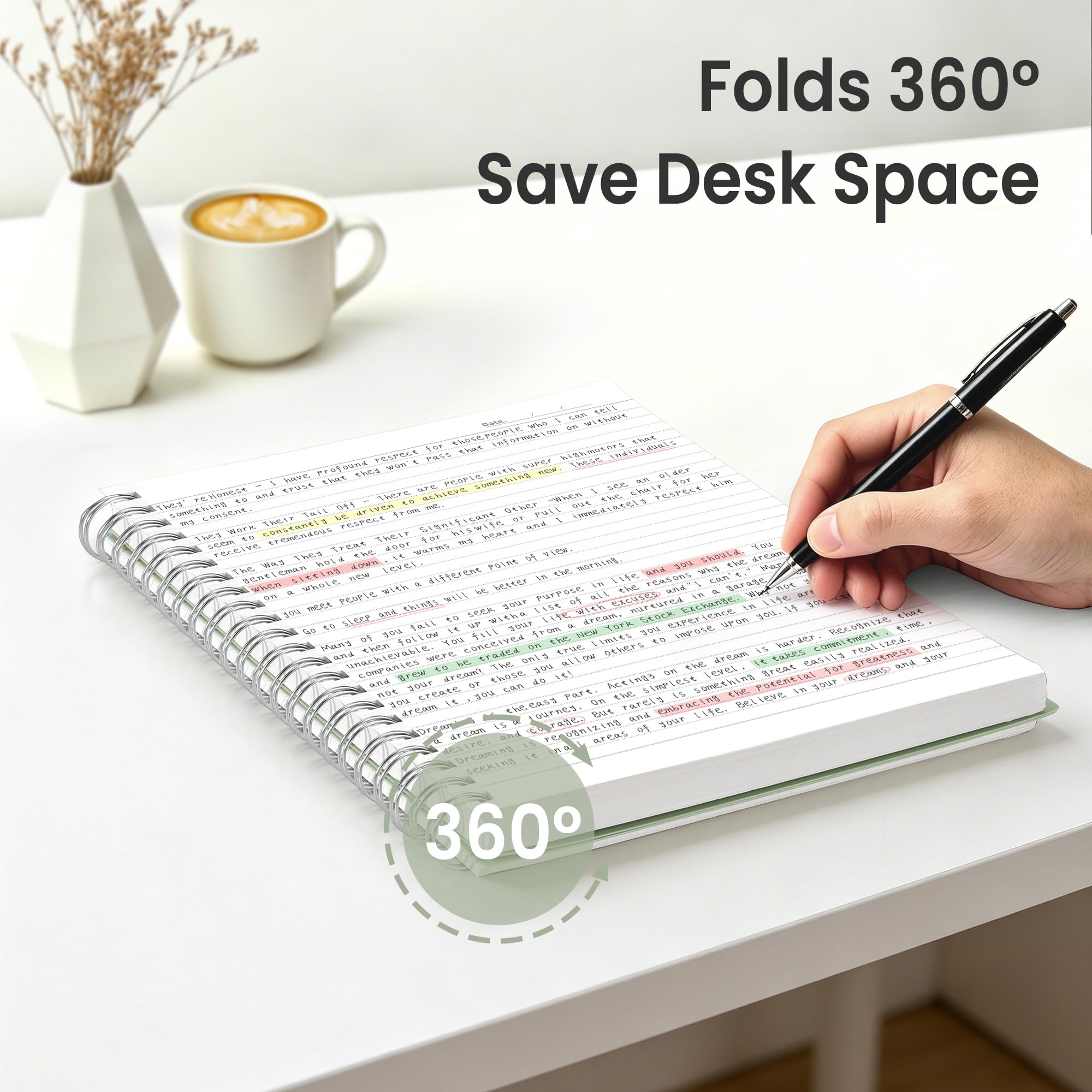 EMSHOI Journal ligné à spirale A4 – Carnet ligné à spirales – 300 pages/150 feuilles – Papier 100 g/m² sans acide – Carnet de notes imperméable à couverture souple pour l'école, le travail et
