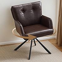 Vista 13 de Silla de Comedor de Tela Moderna Giratoria Sillas de Comedor Tapizadas Cómodo Sillón de Acento con Respaldo Medio, Silla de Escritorio con Brazos