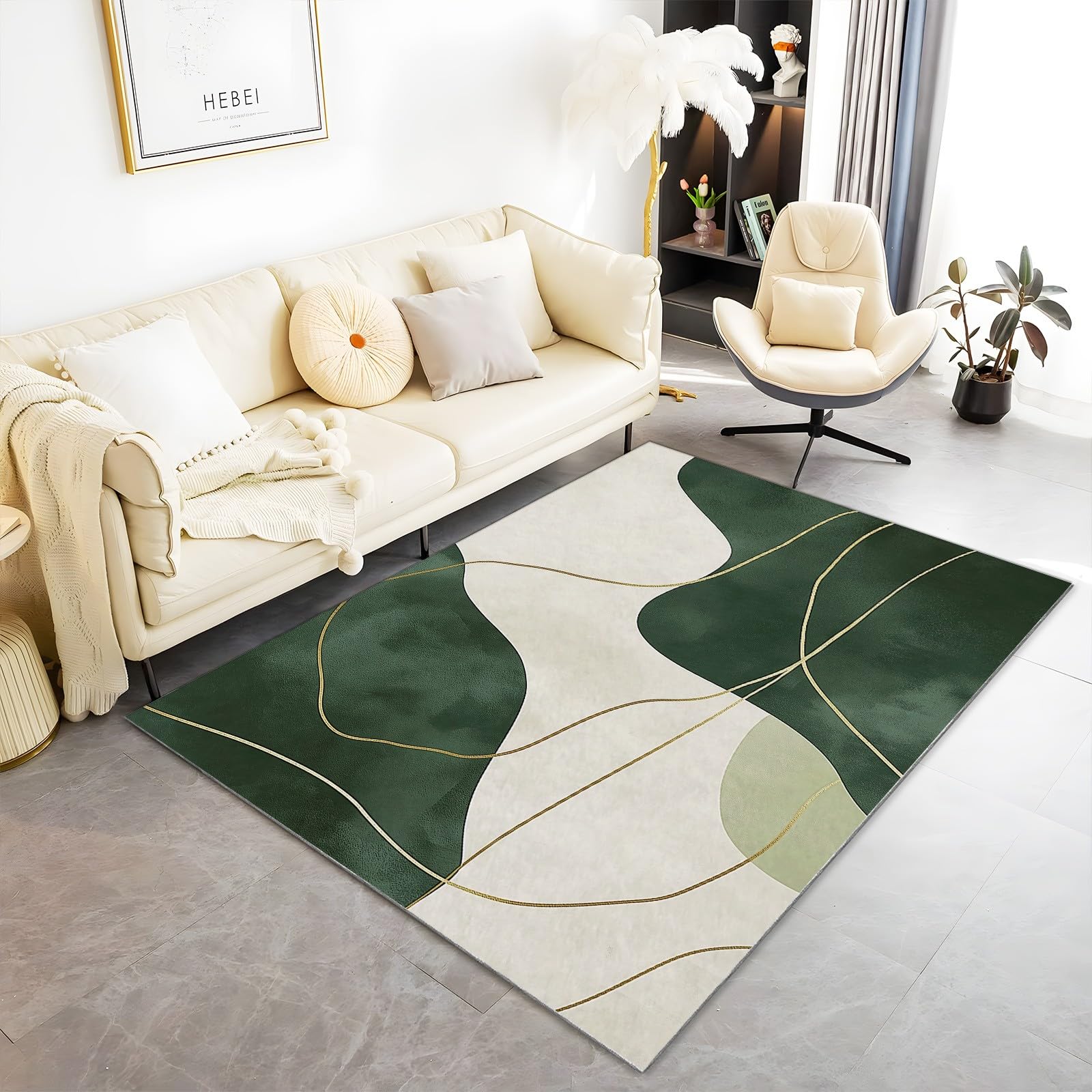 Générique Tapis Shaggy Lavable Beige Vert Olive médiéval 120cm x 180cm Tapis - Moelleux et Antidérapant Pare-humidité Tapis pour Salon, Couloir, Salle d'étude, Décorations Intérieures