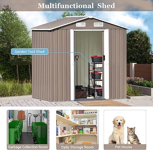 Miniatura 2 de Cobertizo de almacenamiento de 6 x 4 pies, cobertizos exteriores de metal y almacenamiento al aire libre de acero galvanizado con ventilación y