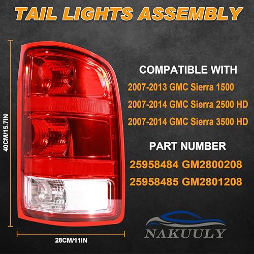 Miniatura 9 de Nakuuly Luz trasera compatible con GMC Sierra 1500 2500HD 3500HD 3500HD 2007-2014, luz trasera del lado del pasajero, conjunto de señal de freno con