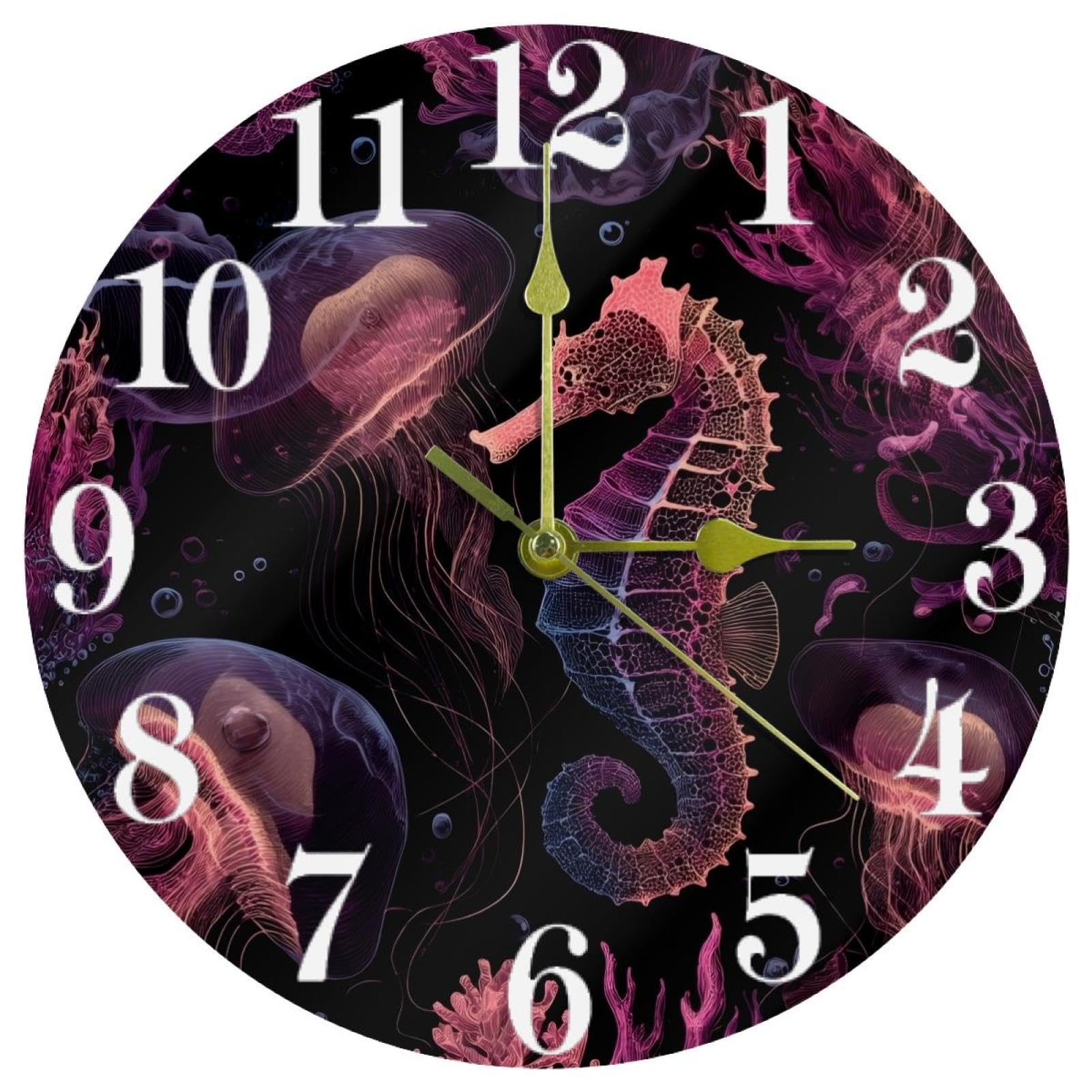 Horloge murale lumineuse hippocampe ronde à quartz de haute précision esthétique