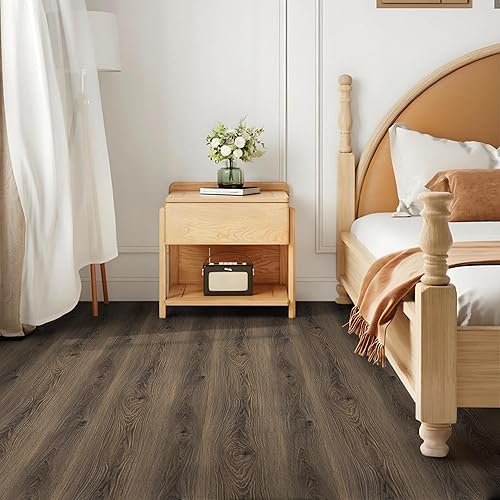 Miniatura 35 de Azulejos de suelo para despegar y pegar, cubierta de 30 pies cuadrados, aspecto de grano de madera roja natural, impermeable, autoadhesiva y Marrón