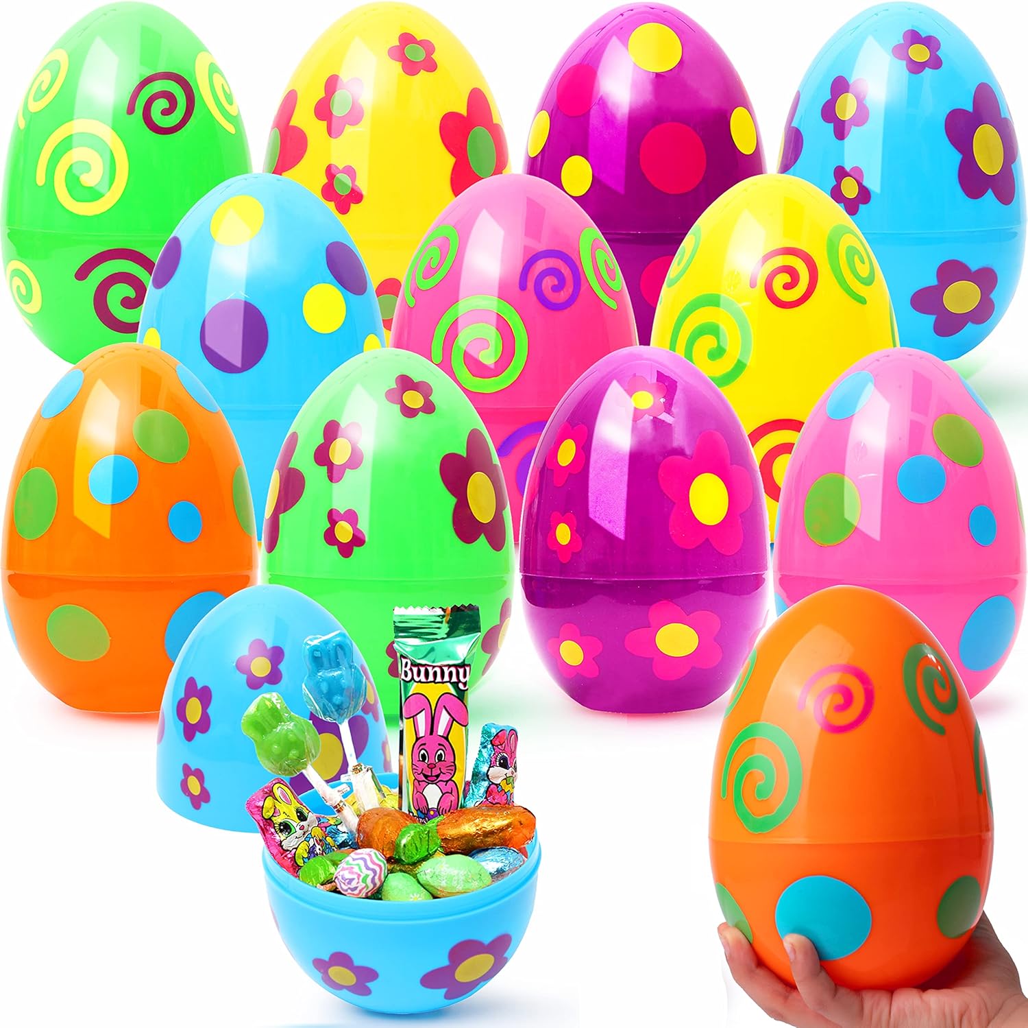JOYIN 12 Pieces Jumbo Easter Eggs, 6 Inches Printed Giant