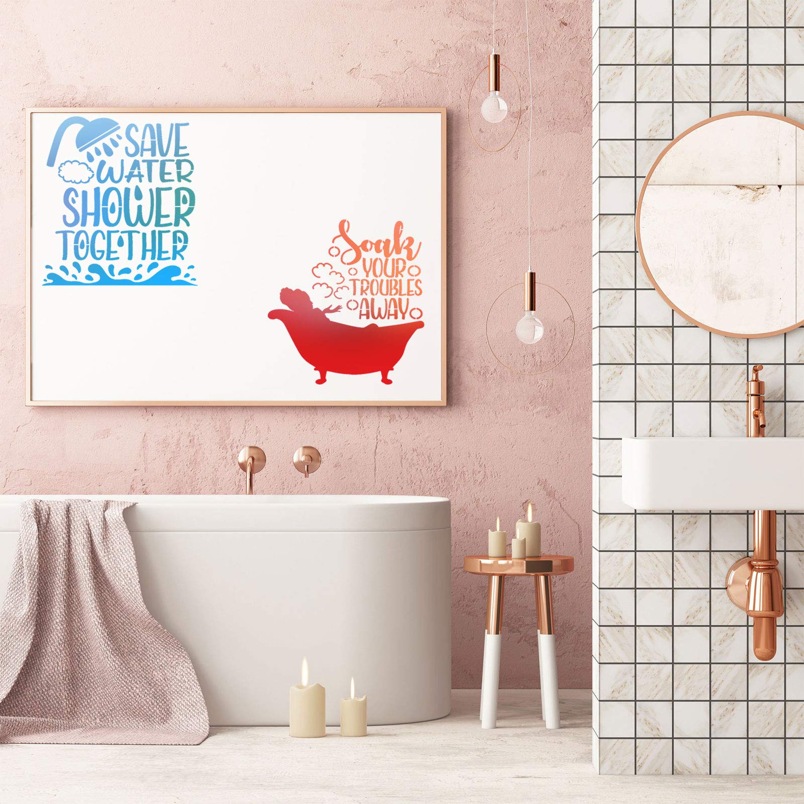Zonon 9 Pieces Bathroom Decoration Stencils Funny Bathroom Wall Art Molds Toilet Quotes and Sayings Prints Sign Templates for Bathroom Home Wall Decor, 9 x 9 Inch 4