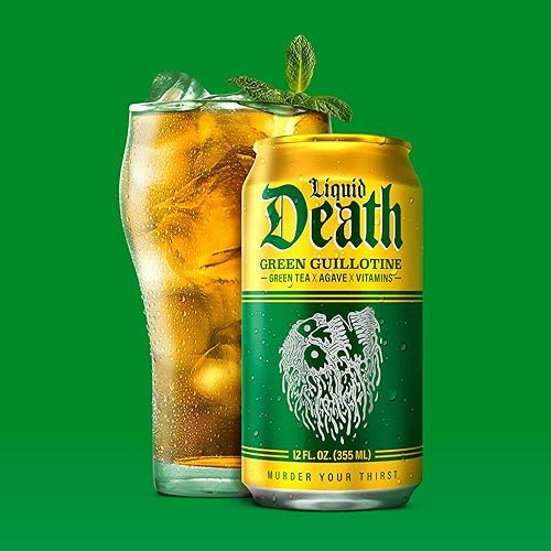 Miniatura 5 de Liquid Death, Green Guillotine - Té verde helado, bajo en calorías, sin edulcorantes artificiales, con vitaminas B12 y B6, paquete de 12 unidades