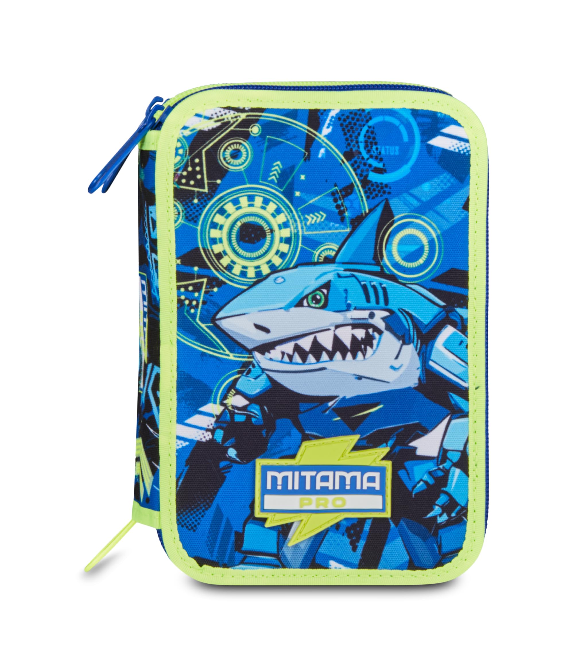 Mitama Astuccio Scuola 3 Scomparti, CYBERSHARK, Contenuto 47 pz, Completo di Matite, Pennarelli, Portapenne Scuola Elementare Bambino