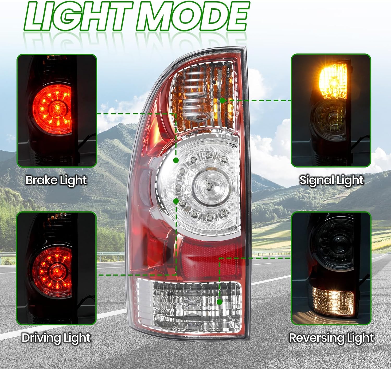 GSPSCN Driver Side LED Lens Tail Light Compatible With 2015-2005 Toyota Tacoma Pickup Left Rear Taillight Brake Signal Assembly w/Bulbs and Harness Replaces TO2800177, 8156004160