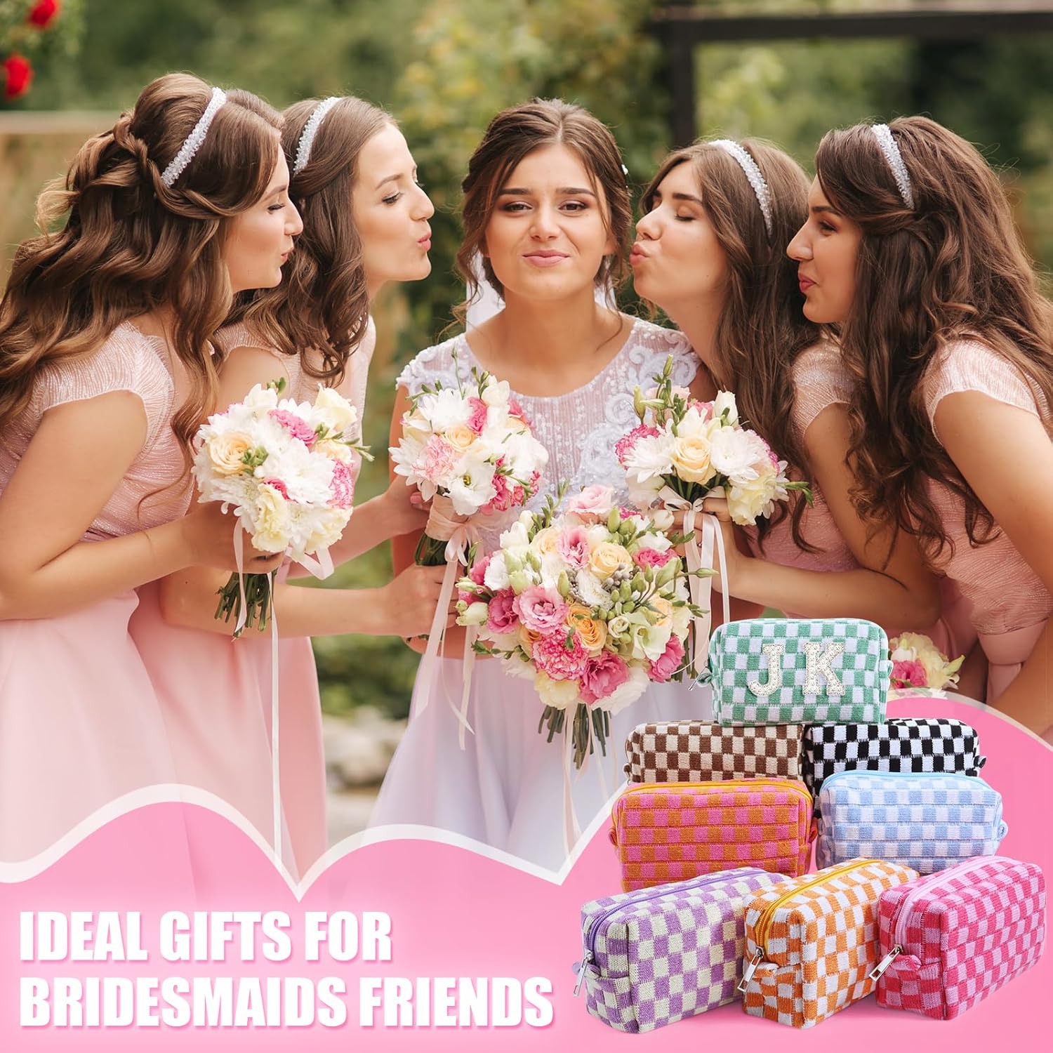 Giesiery 8 Pcs Checkered Makeup Bag Bulk Cosmetic Organizer for Women & Teens Preppy Travel Toiletry Pouch for Skincare & Brushes Bridesmaid Proposal Gifts (8, Classic Color)