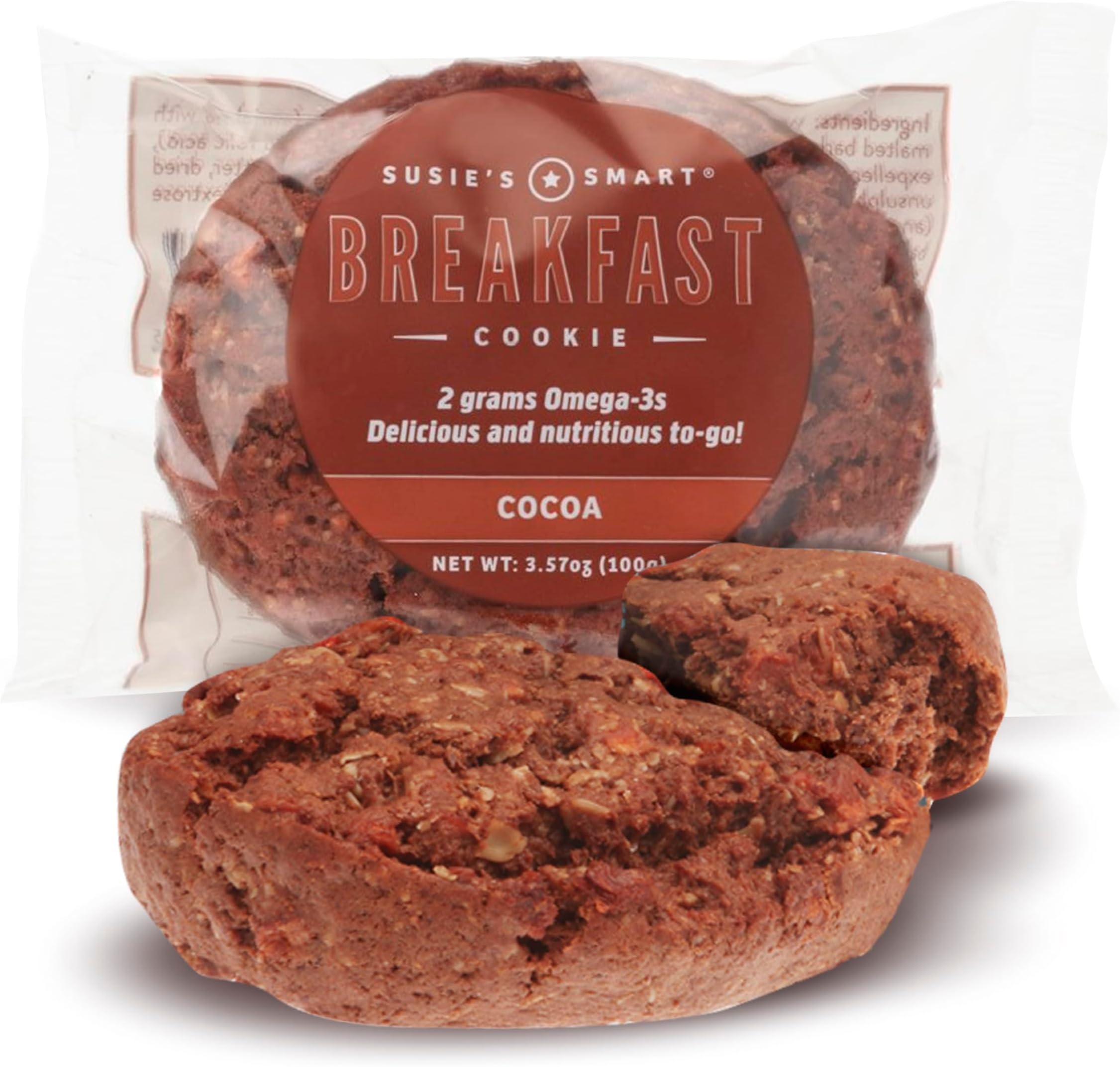 Susie's Smart Breakfast Cookie Healthy Omega3s and Protein Rich cocoa, 63 Ounce (Pack of 18)