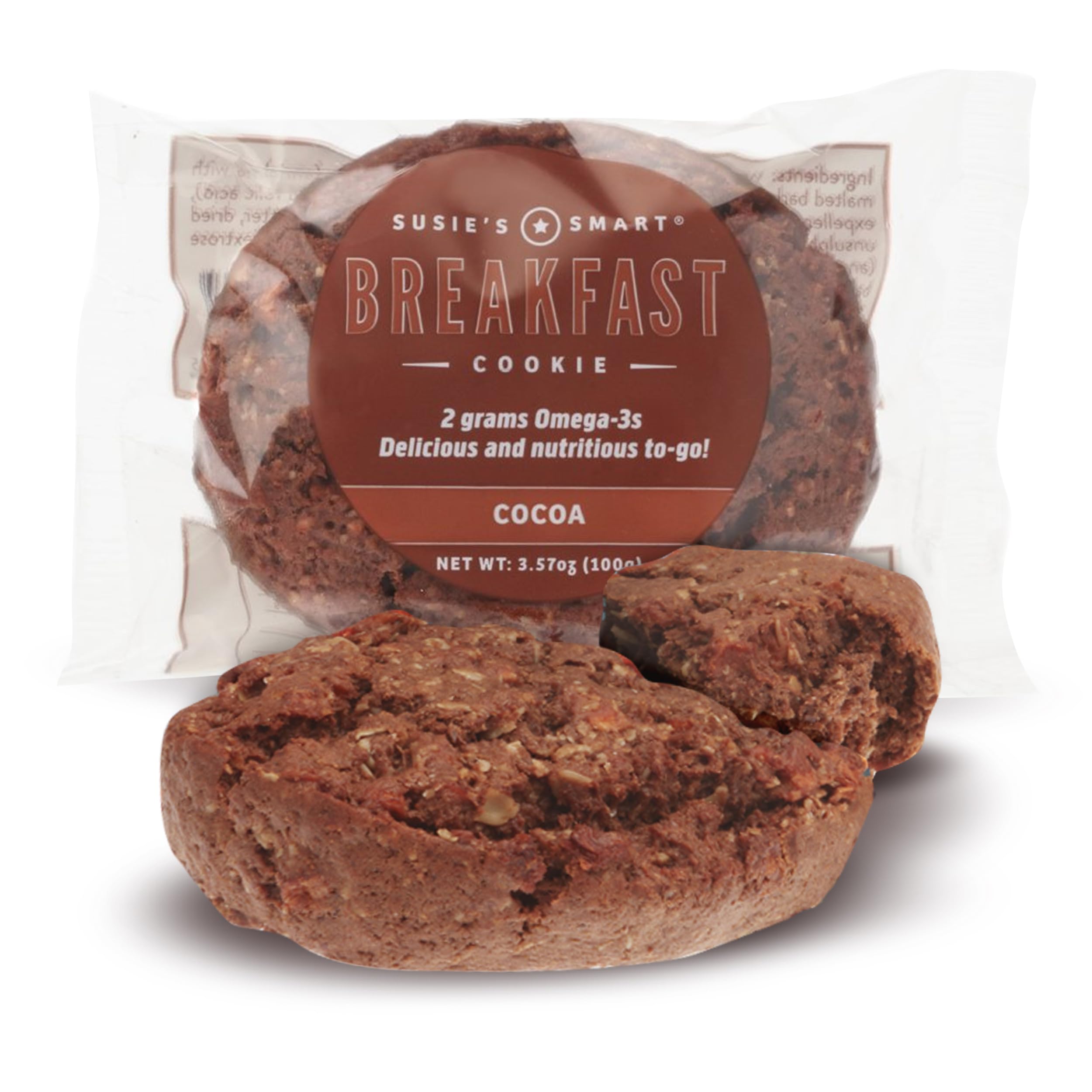 Susie's Smart Breakfast Cookie Healthy Omega3s and Protein Rich cocoa, 63 Ounce (Pack of 18)