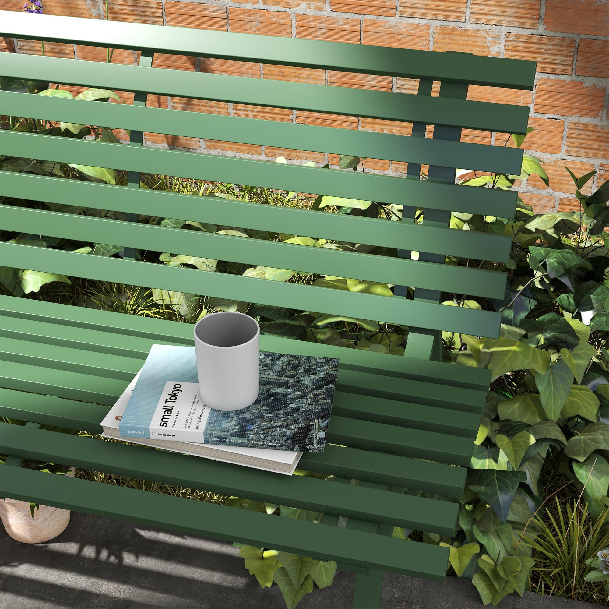 Outsunny Banc de Jardin Banquette extérieur 2 Places Assise Dossier à Lattes, en Aluminium, dim. 123L x 67l x 79H cm, Vert