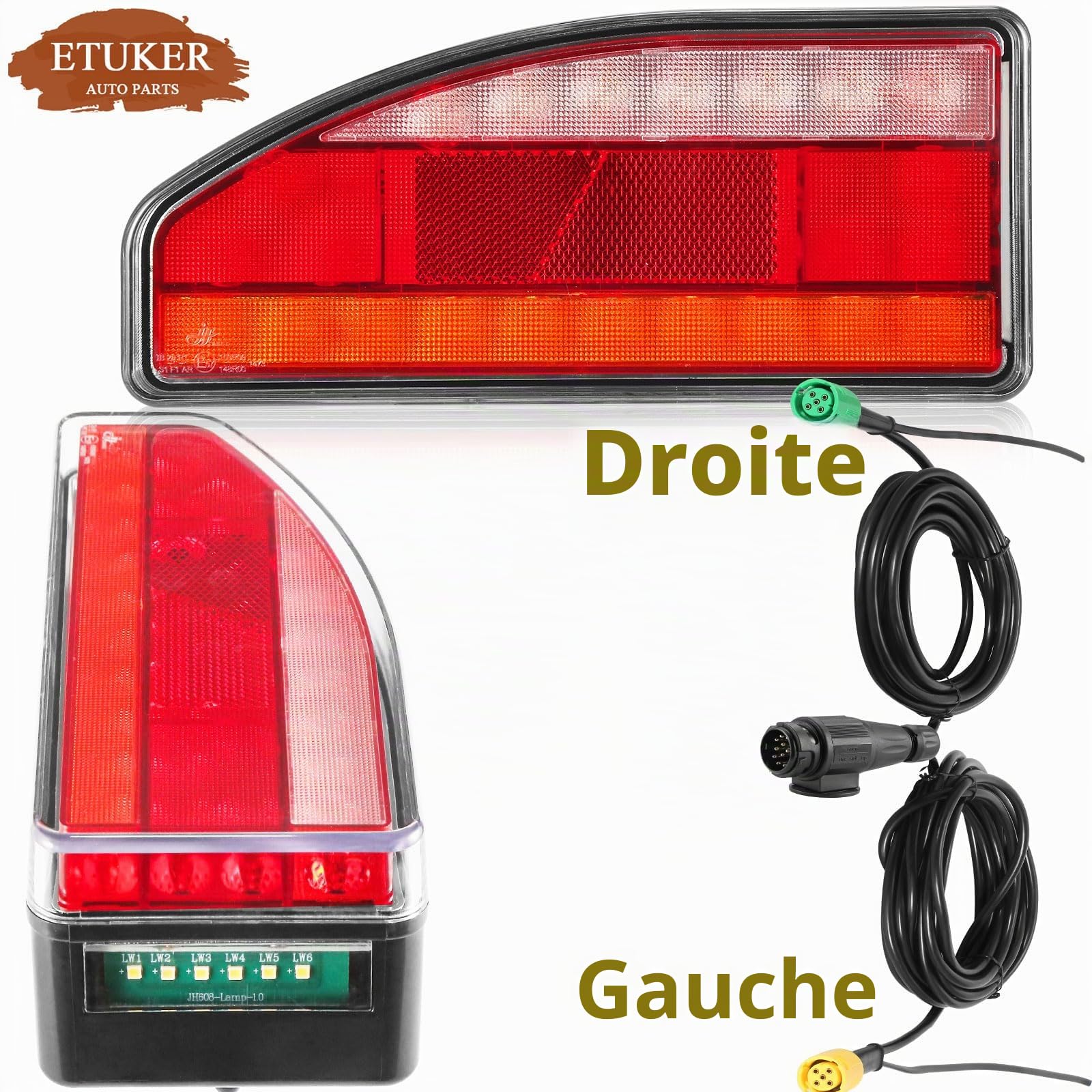 Feu Arrière Remorque 13broches LED 12/24V 7Function avec Feu de Recul/Feu Antibrouillard