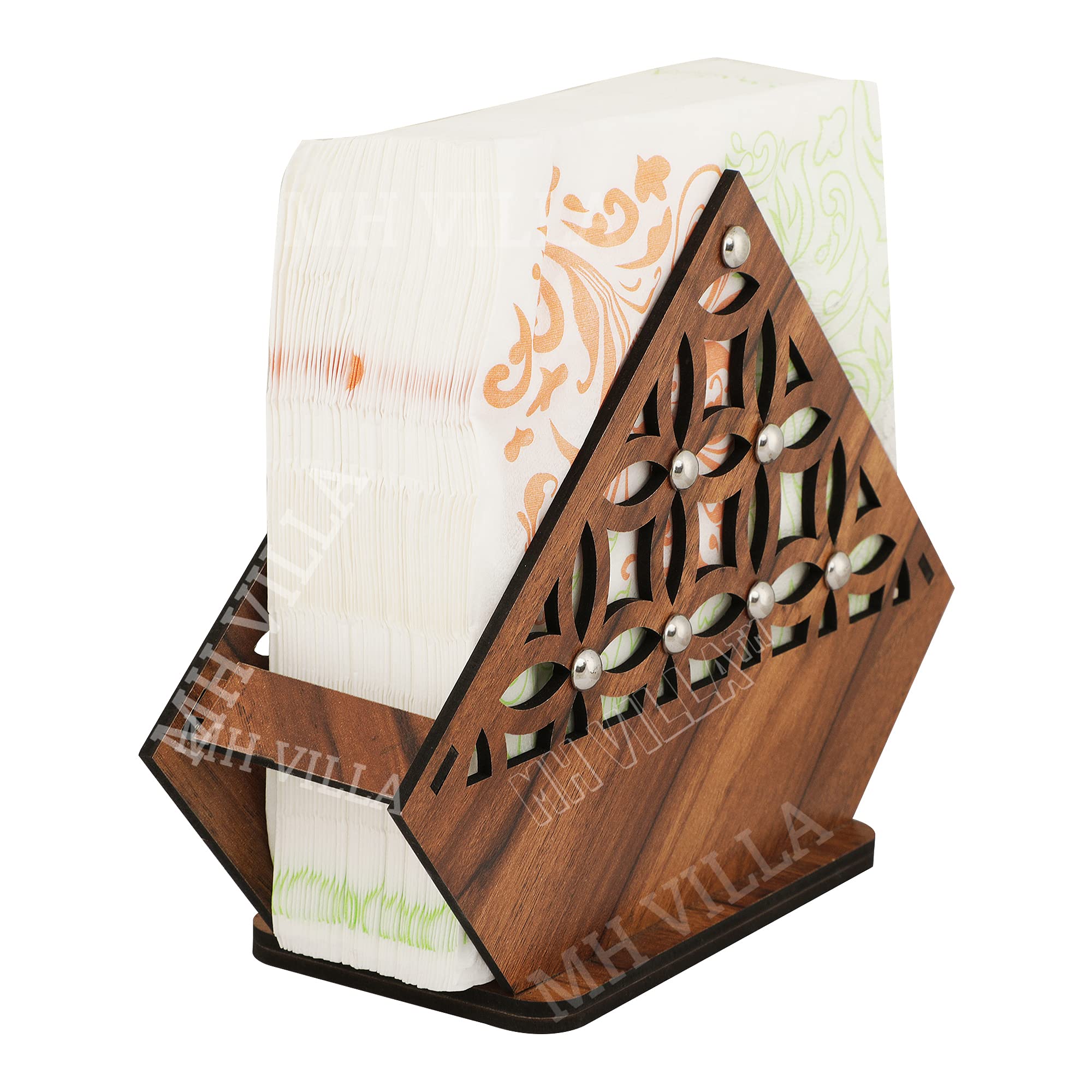 MH VILLA Wooden Tissue Paper Holder with Full Size Decorative Napkin Stand Tissue Paper Organizer for Home & Kitchen Dining Table Stand (Wooden) 2