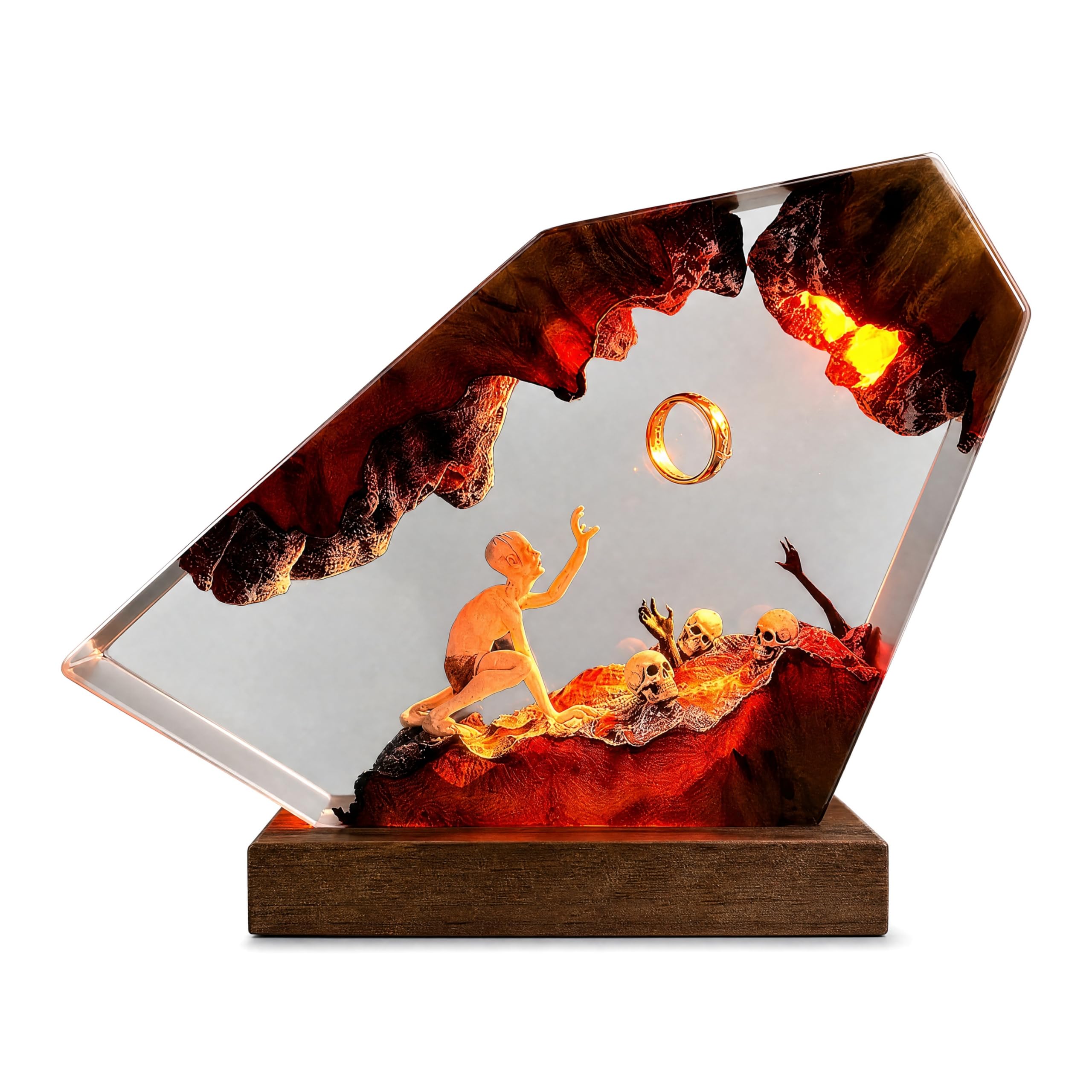 Lampada in resina epossidica, anello del Signore Oscuro, luce notturna a LED realizzata a mano in resina di legno massello, porta USB, decorazione per comodino della camera da letto, regalo di