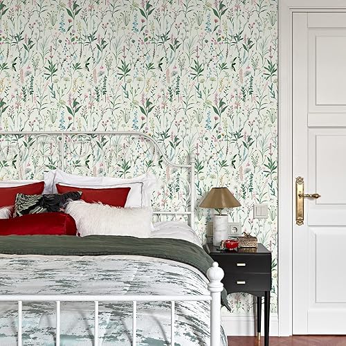 Miniatura 4 de JiffDiff Papel tapiz floral de 17.3'' x 236.2'' para despegar y pegar, papel tapiz de vinilo, papel tapiz de flores de acuarela, vinilo vintage para