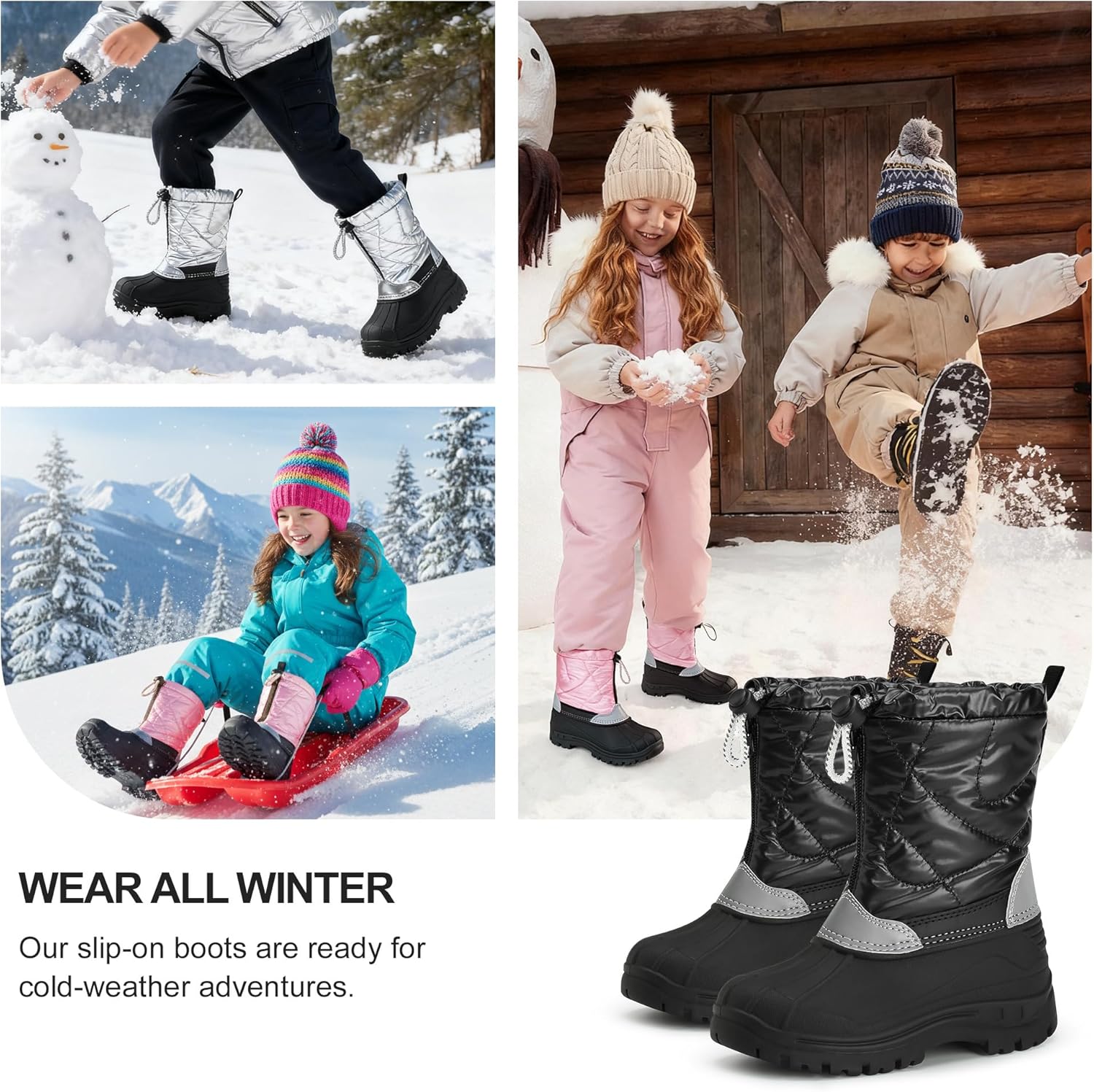 Stelle Boys Girls Snow Boots for Toddler Kids Winter Outdoor Non Slip Waterproof Mid Calf Warm Shoes with Fur Lined