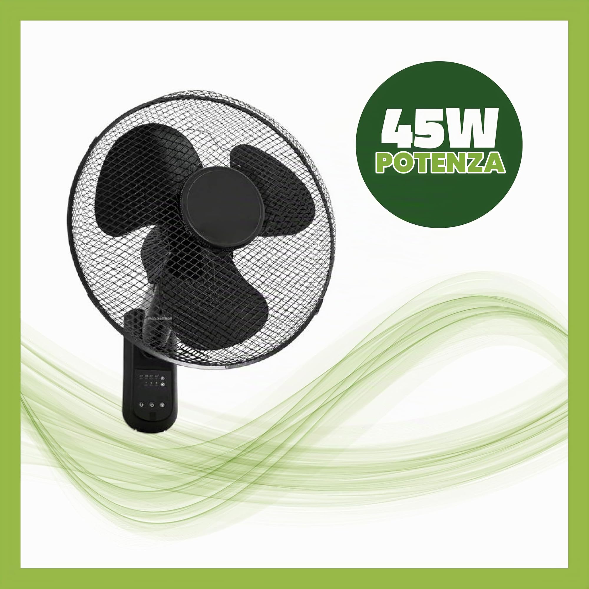 GROWMANIA Ventilatore da parete con telecomando 45 W | Ventilatore potente e silenzioso | 3 velocità e timer | testa oscillante a 90°
