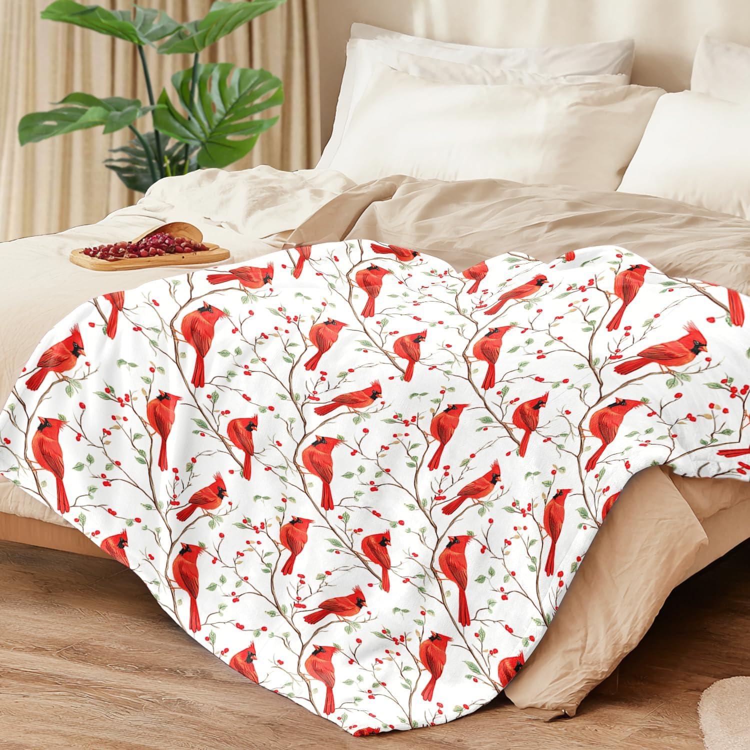 Cardinal Bird Blanket Cardinal Bird Throw Blanket Super Soft Plush Flannel Fleece Bedding Gifts for Boys Girls Men Women Lovers Adults Stuff for Couch Sofa Bed Room Decor 40"X50" - Image 3