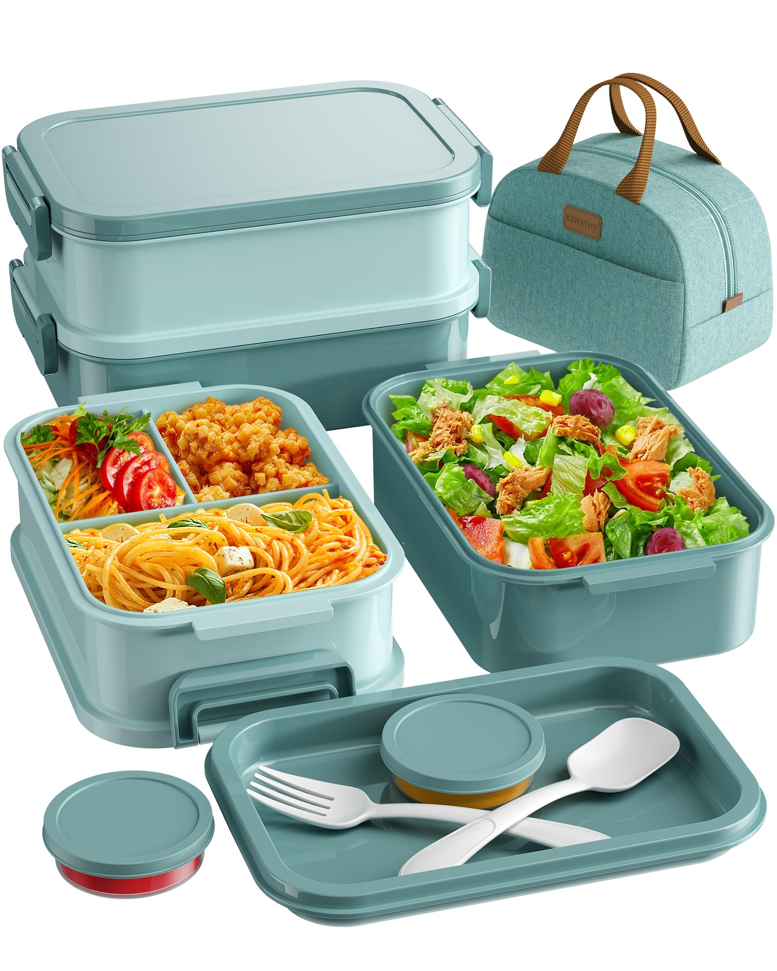 Amazon.com: KEMETHY Adults Bento Lunch Box Set with Thermo Bag