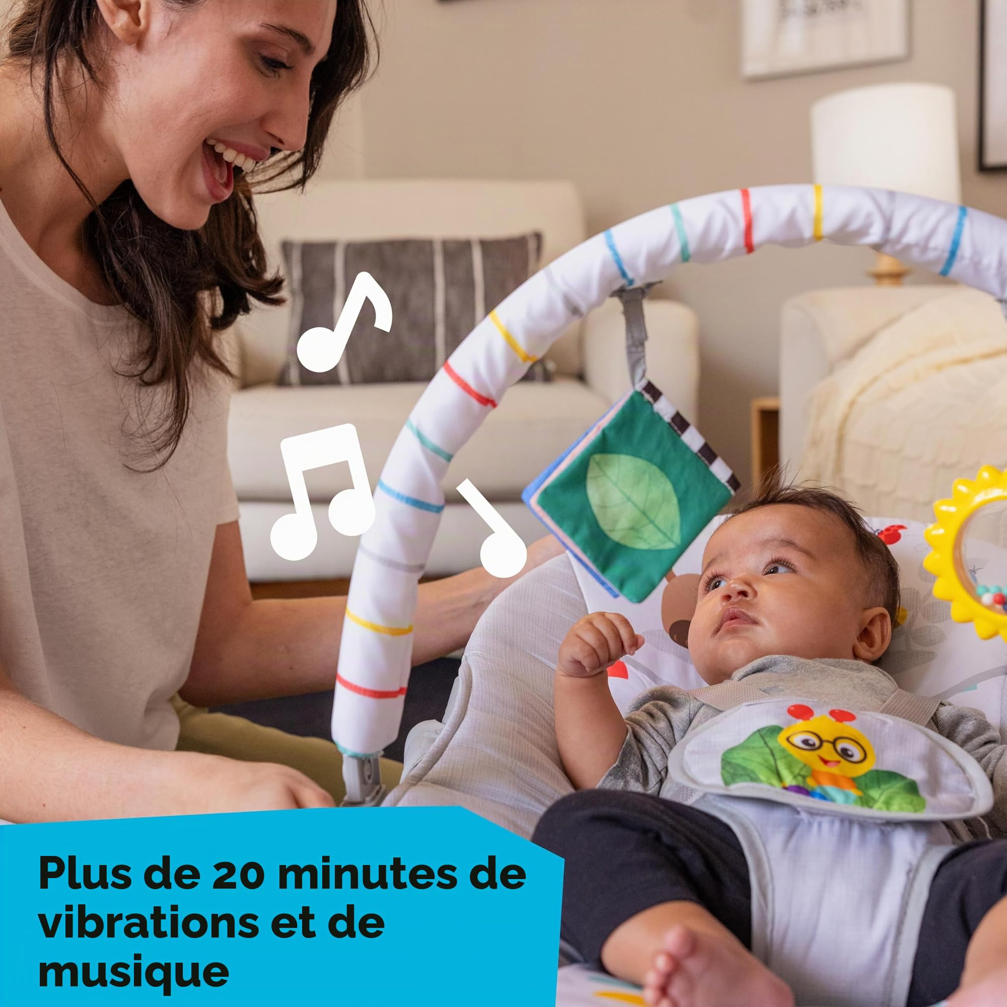 Baby Einstein, Transat Musical Dean's Discovery Spot, Transat 2-en-1 Bébé et Tout-Petit, Vibrations Apaisantes, Inclinaison 2 Positions, Jouets Amovibles, 0 Mois+, Max 18kg, 70x49x60 CM