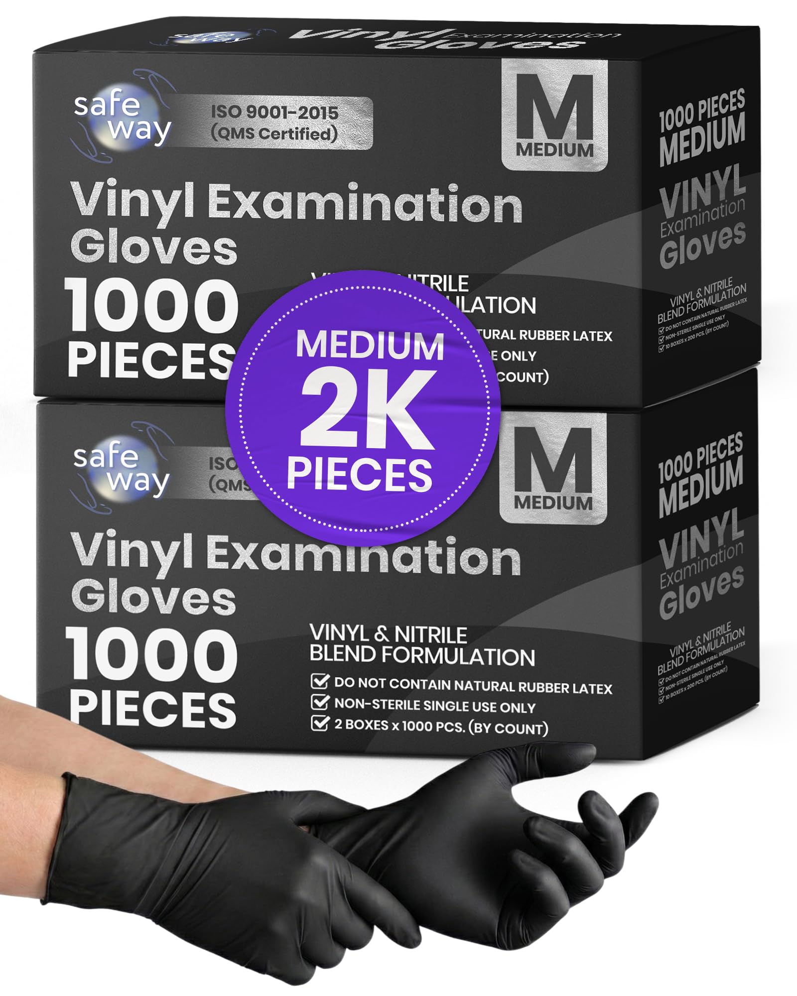 SAFEWAY USA Vinyl Disposable Gloves — Non-Latex and Powder Free, Heavy-Duty Protective and Multi-Purpose Gloves for Cleaning, Food Prep, Tattooing,