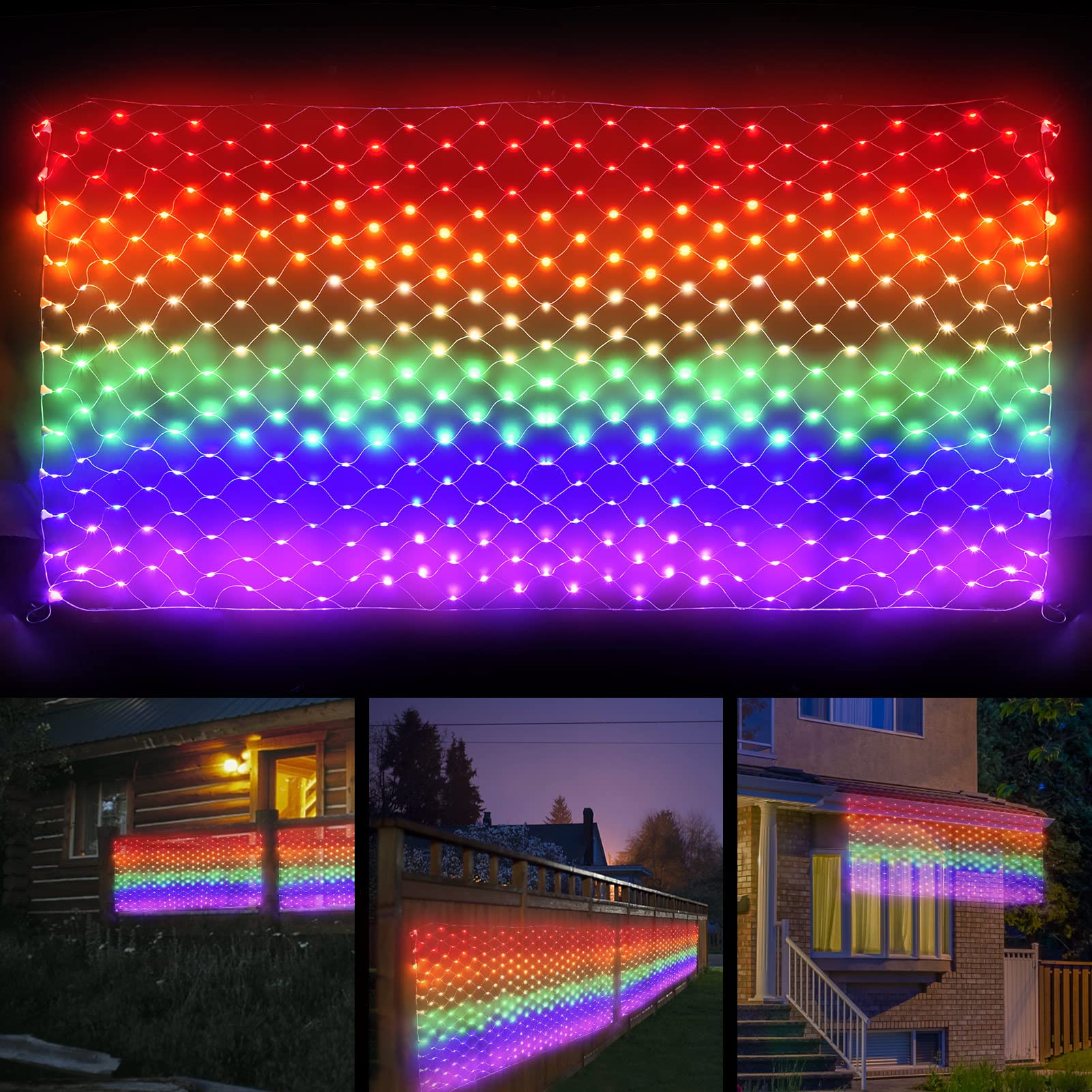 Leisure world Rainbow String Lights 6.6ft x 3.3ft, 384 LED Flag for Outside, Waterproof Pride Decorations Flag Lights Outdoor, 8 Modes Rainbow Fairy Lights for Yard Garden