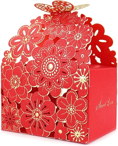 Kslong 50 cajas de dulces huecas con diseño de flores y mariposas, cajas de regalo para galletas, regalos románticos de boda, bonita caja de