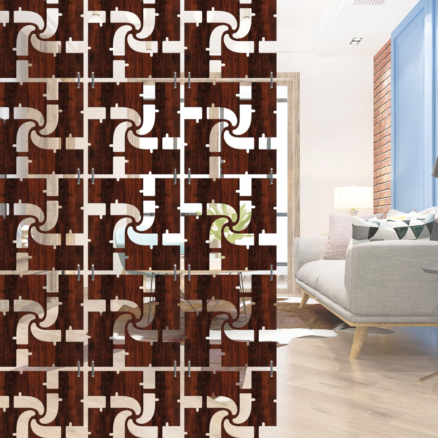 OLIVE TREE Room Partitions Hanging Room DIY Divider Panel Modern Hanging Screen Partition for Decorating Bedding, Dining, Study and Sitting Living -Room, Hotel - Walnut-7002