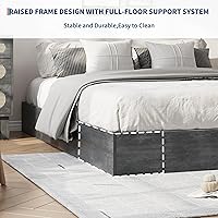 Vista 3 de GarveeHome Marco de cama de plataforma de madera de tamaño matrimonial, marco de cama de madera sin cabecero, soporte de listones de madera,