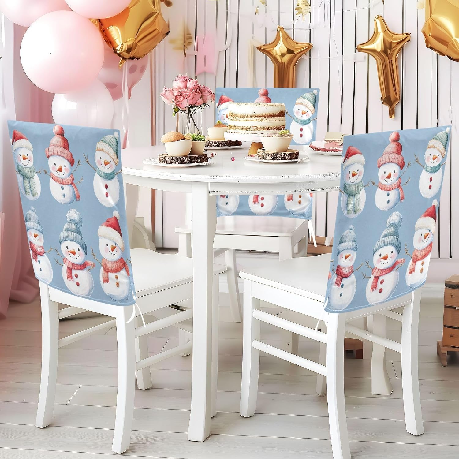 MNSRUU Christmas Chair Back Cover for Dining Room,Snowman Chair Slipcovers Set of 6,Snowman Chair Cover for Kitchen Hotel Holiday Party Decor,364