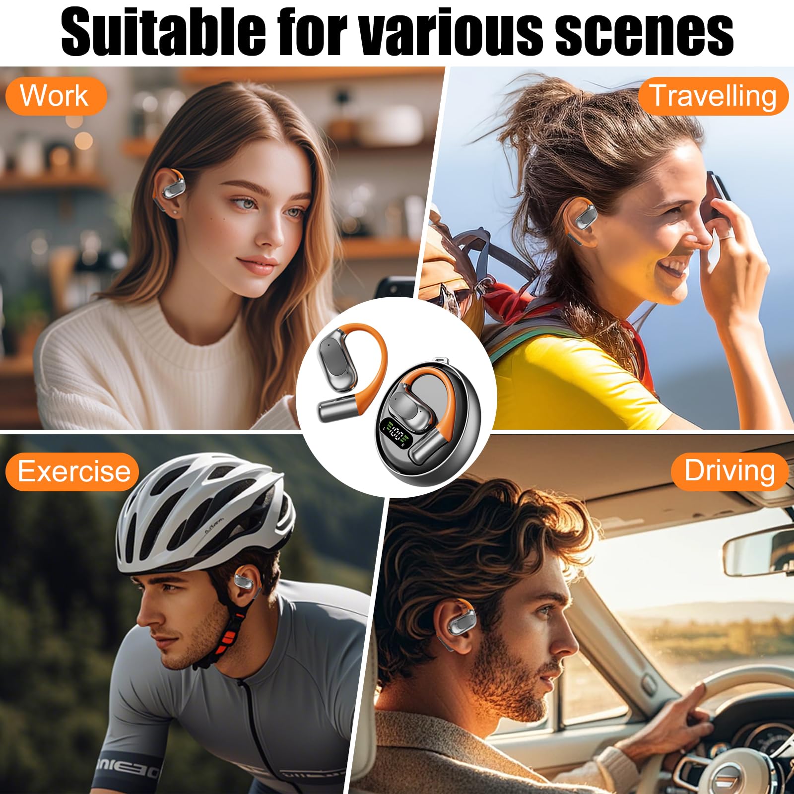 Ecouteur Traducteur Instantané,144 Langues Écouteurs Traducteur Temps Réel,Compartiment de charge Pivotant avec Affichage Numérique,AI Traducteur Vocal Instantané Bluetooth 5.4