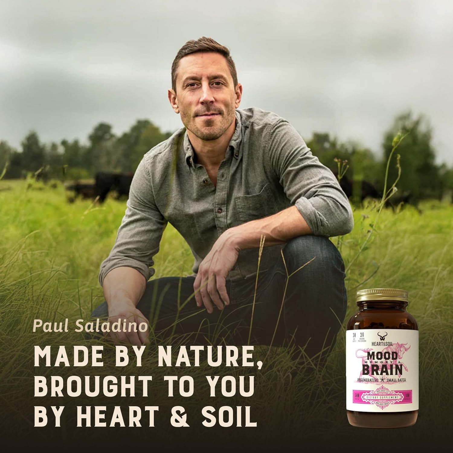HEART & SOIL – 100% Grass Fed & Finished Beef Brain Supplement from Regenerative Cattle – for Cognitive Function & Memory – 3000mg Focus Supplement with Beef Organs – Glass Bottle – 180 Capsules - Image 4