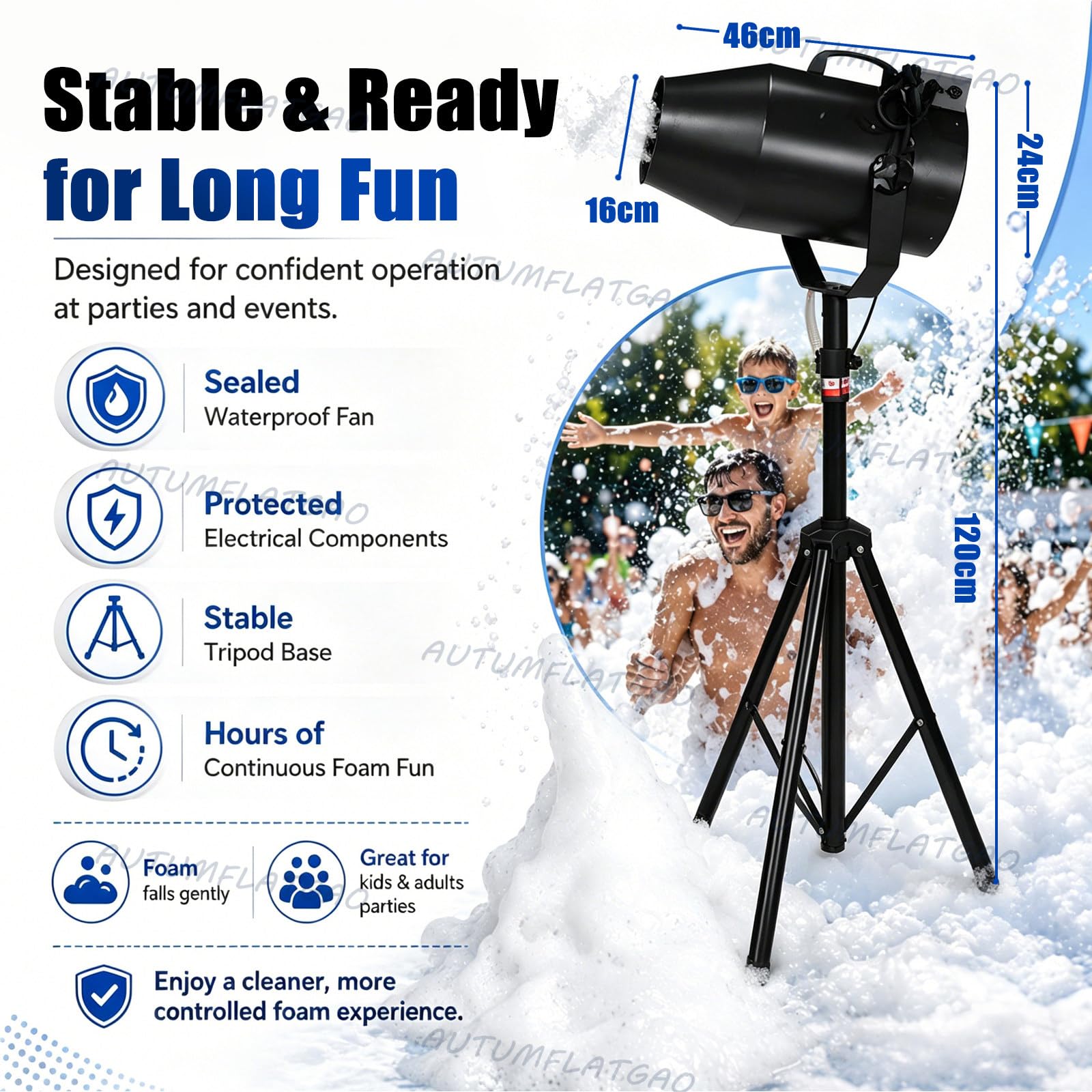 Macchina Schiuma Party 1000w, 20m³/Min Cannone per Schiuma con Angolo di Spruzzo Regolabile, Macchina per Schiuma per Piscina, Giardino, Compleanni E Feste D’Acqua, Facile da Installare
