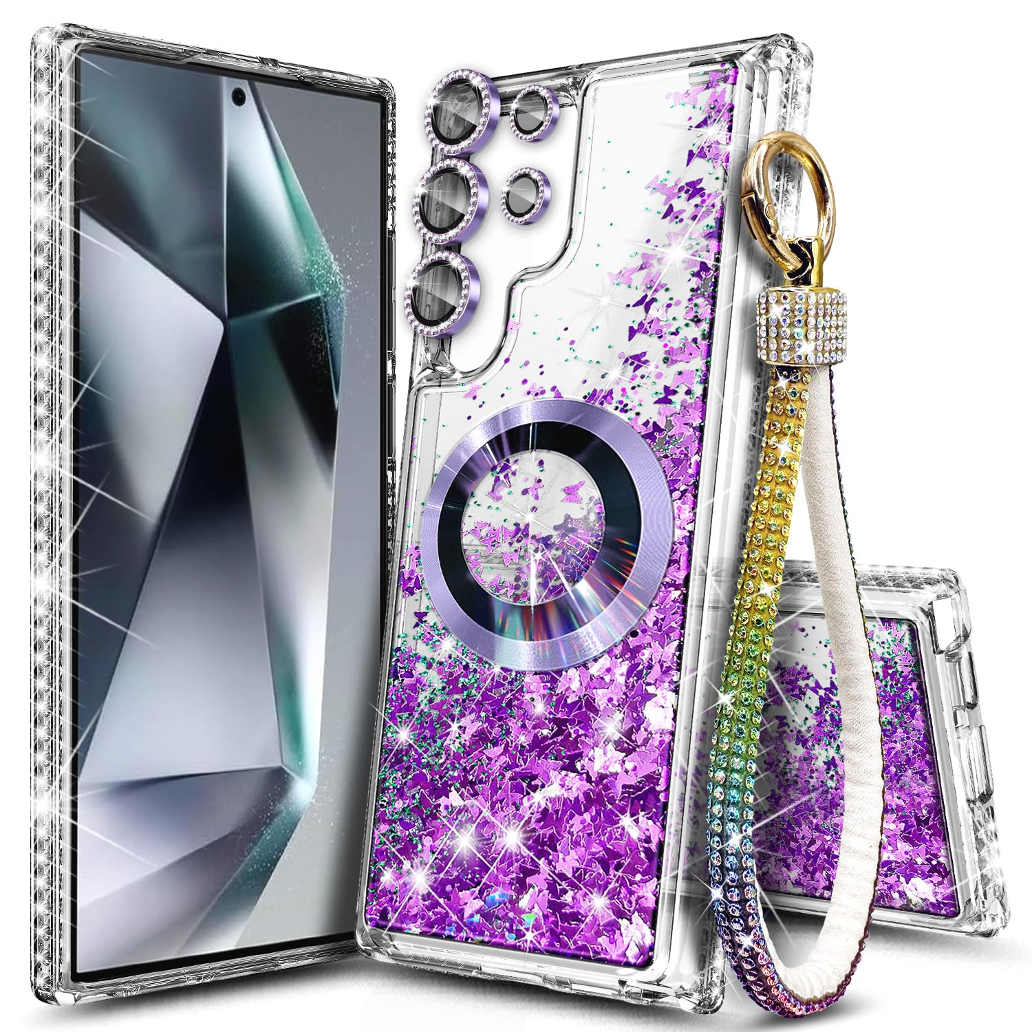 NGB Designed for Samsung Galaxy S24 Ultra Case, Purple | Magnetic Compatible with MagSafe | Glitter Liquid Sparkle Cute Cover for Women Girls | with