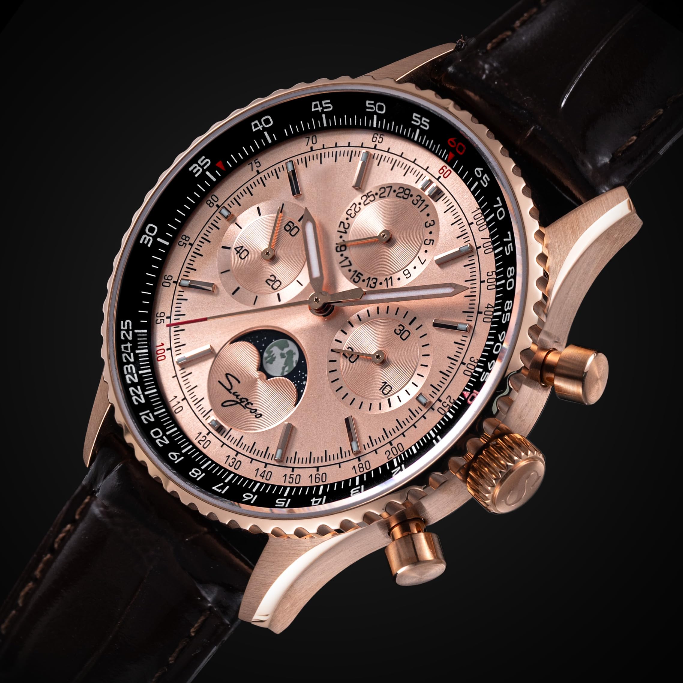 Sugess S468.RS.B MoonPhase Master Gold Schwanenhals Möwe ST1908 Uhrwerk Saphirglas Herren Chronograph Mechanische Herrenuhr 1963