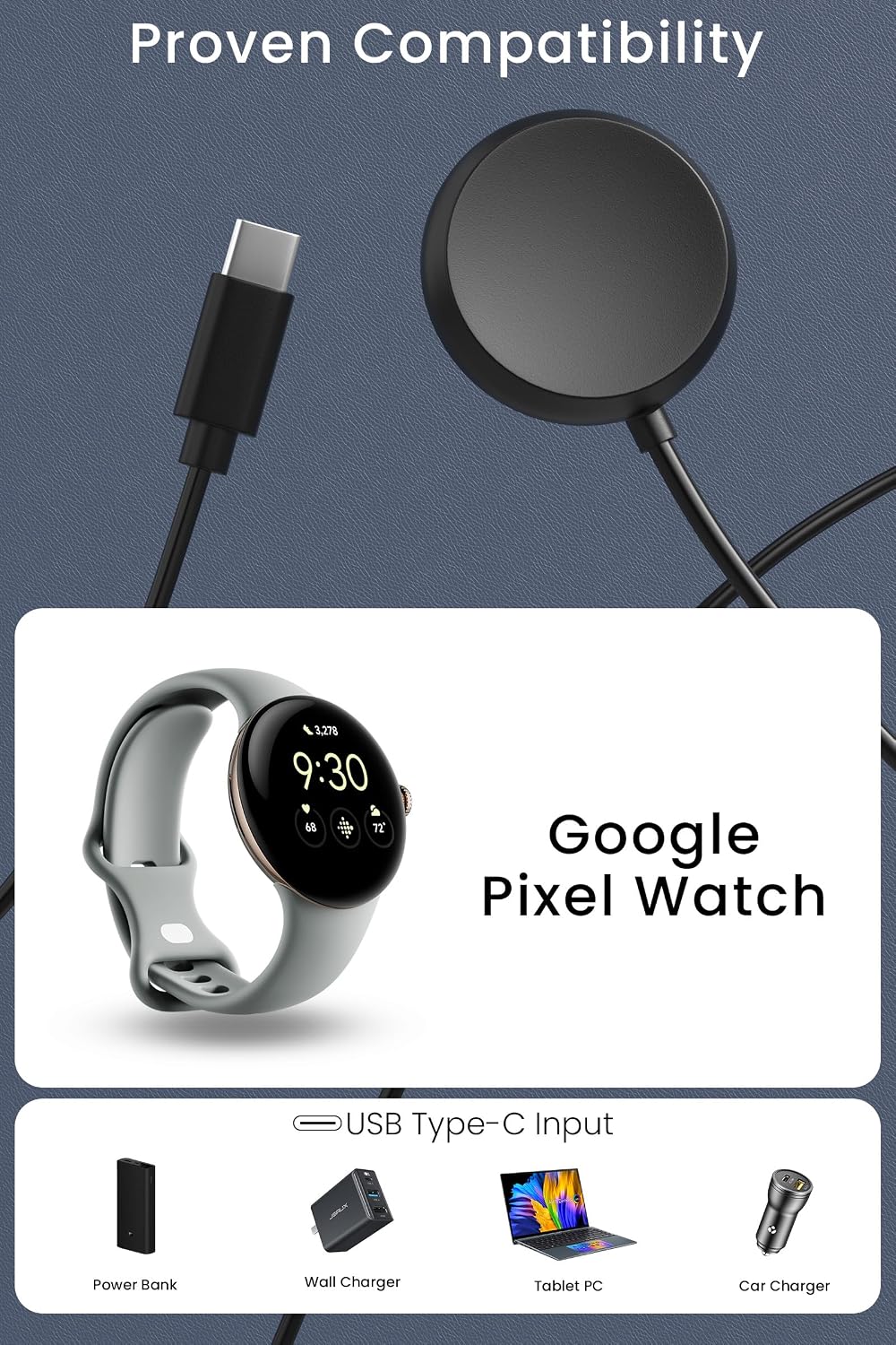 USB C Cable for Pixel Watch Charger,3.3Ft Replacement Type C Charging Cord Only for Google Pixel Watch 1 Smartwatch Charging Dock Station (Black)