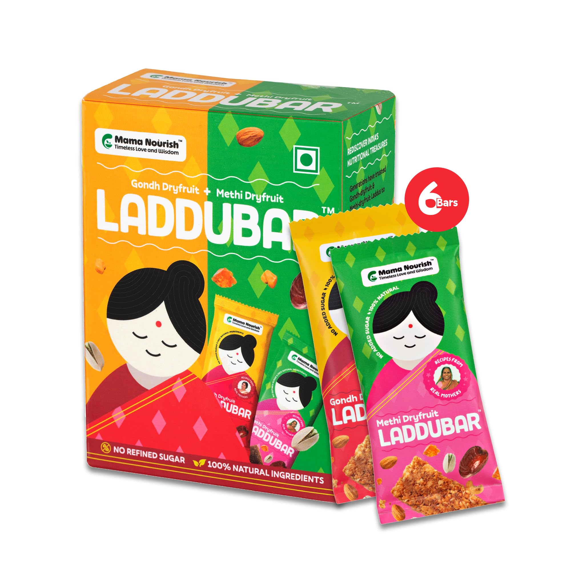 Gondh Dryfruit + Methi Dryfruit LadduBars Combo by MamaNourish | Nutrition Energy Bar | Protein & Fiber rich | 3 Gond, 3 Methi Dry Fruit Laddy Bars | Pack of 6 (B0CVV41716) Amazon Price History, Amazon Price Tracker