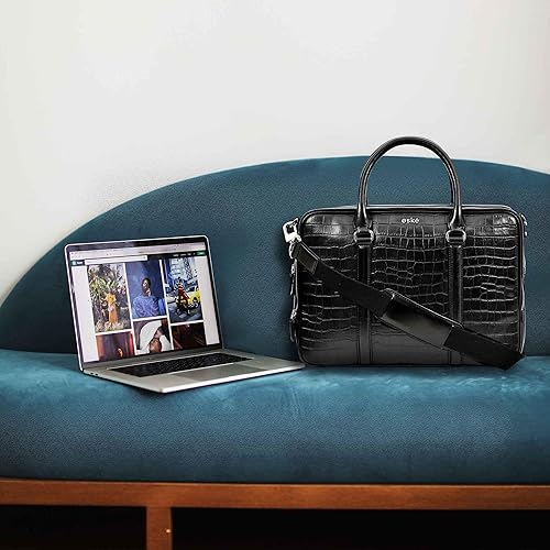 Miniatura 5 de Eské Charlie - Bolsa de piel italiana para laptop de 15.6 pulgadas para hombres y mujeres, bolsa de oficina, bolsa de mensajero para laptop con