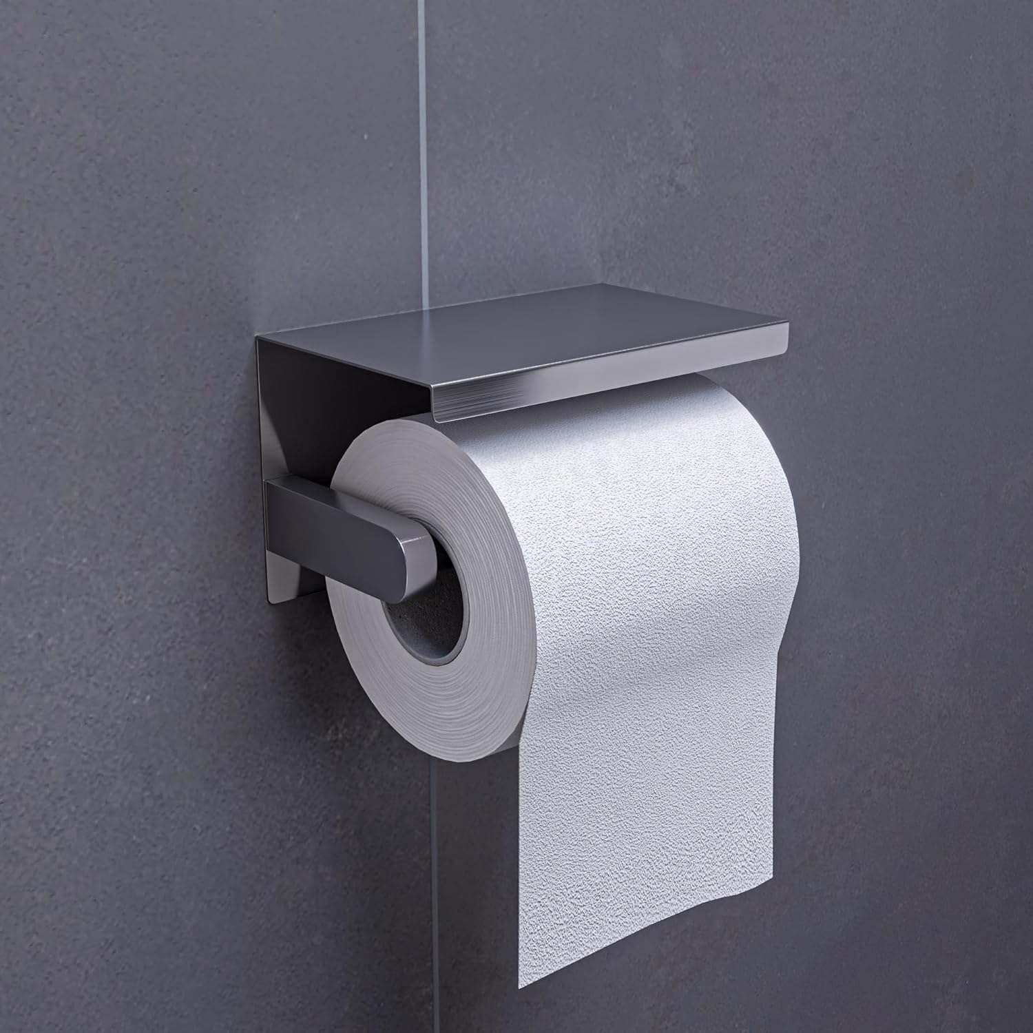 Brushed Stainless Steel Wall Mounted Toilet Paper Holder with Shelf