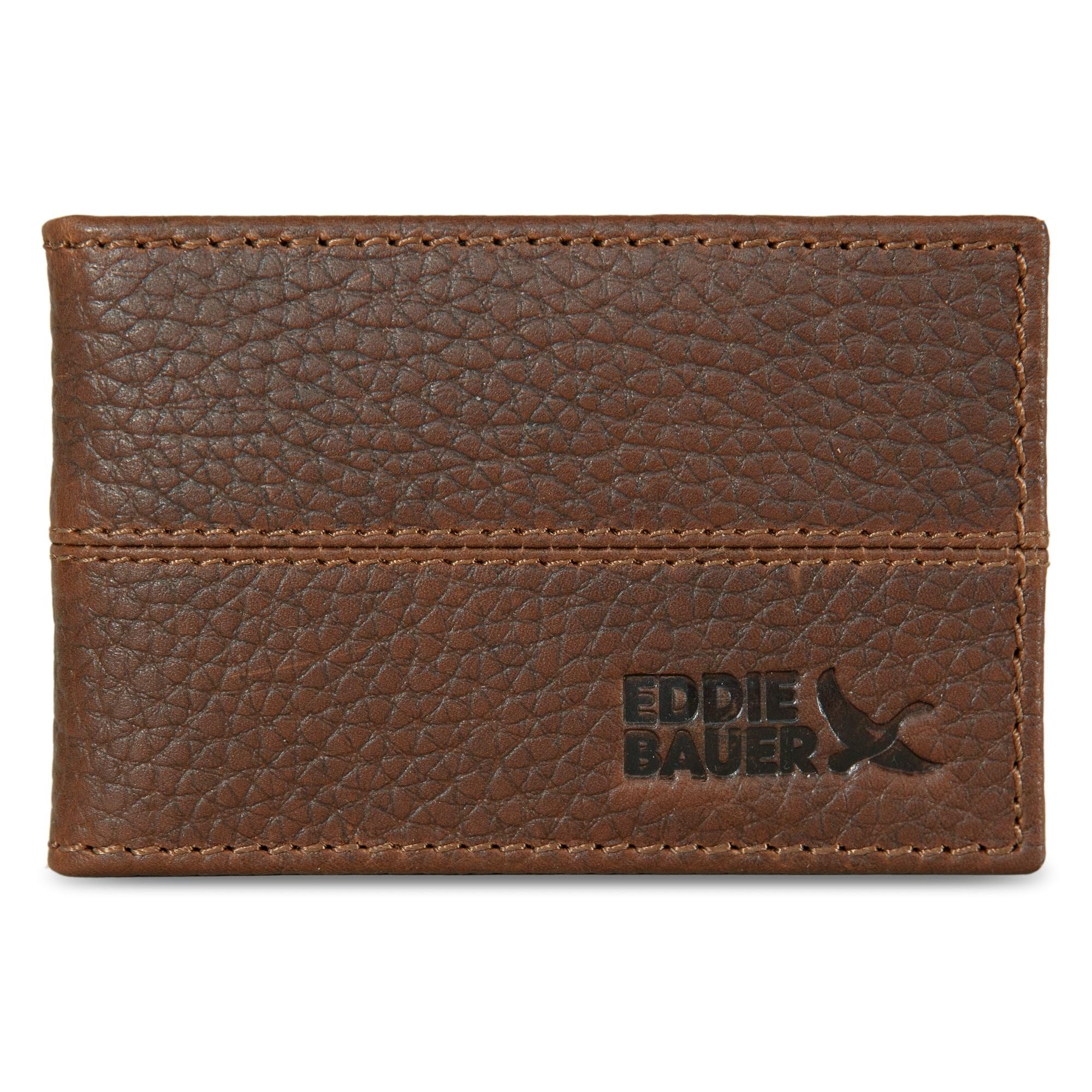 Eddie Bauer Men's Rugged Leather Bifold Wallet | Money Clip | RFID Protection | ID Window | Genuine Leather | EDC