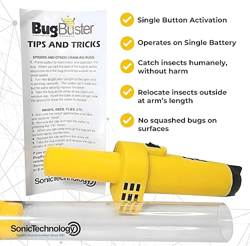 Miniatura 7 de Bugbuster aspiradora de arañas e insectos con tecnología sónica, funciona con batería y no daña.