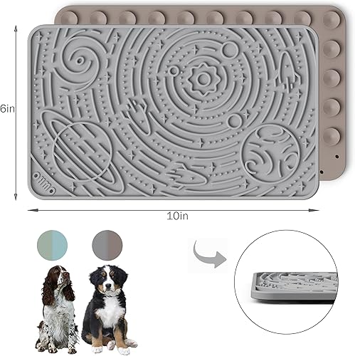 Miniatura 2 de OHMO Alfombrilla para lamer perros y gatos (9.8 x 5.9 pulgadas, ceniza + beige, 2 piezas) accesorios de enriquecimiento juguete estrella espacial