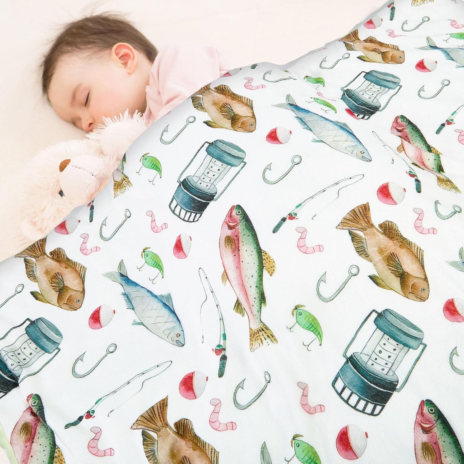 Fish Baby Blanket for Boys Girls Soft Fleece Minky Blanket with Dotted Backing Double Layer Newborn Toddler Blankie for Nursery Stroller Crib Gift to Son Nephew Grandson 26.5 * 40 Inches - Image 5